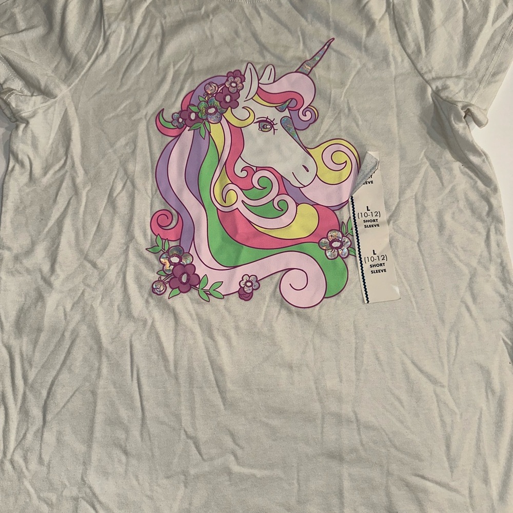 Cat & Jack Unicorn Graphic Tee - White with Multicolor Design